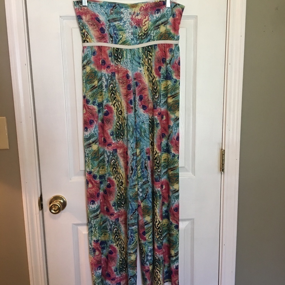 MIMOZZAS TROPICAL PRINT WOMEN'S HIGH WAIST PULLON PANTS SZ M